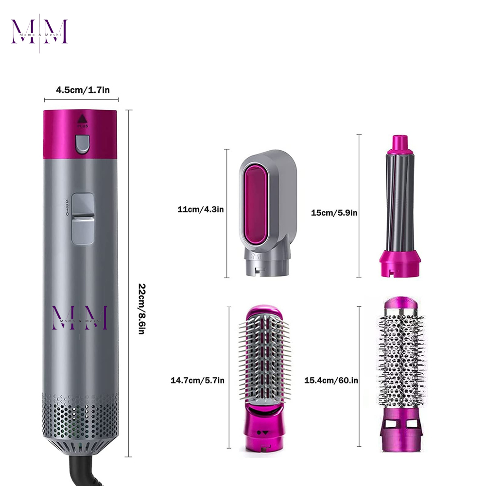 Professional 5 in 1 Hair Dryer & Hot Air Brush Styler, High-Speed Detachable Hot Air Brush for Volumizing, Curling, and Straightening with Anti-Frizz Negative Ion Technology