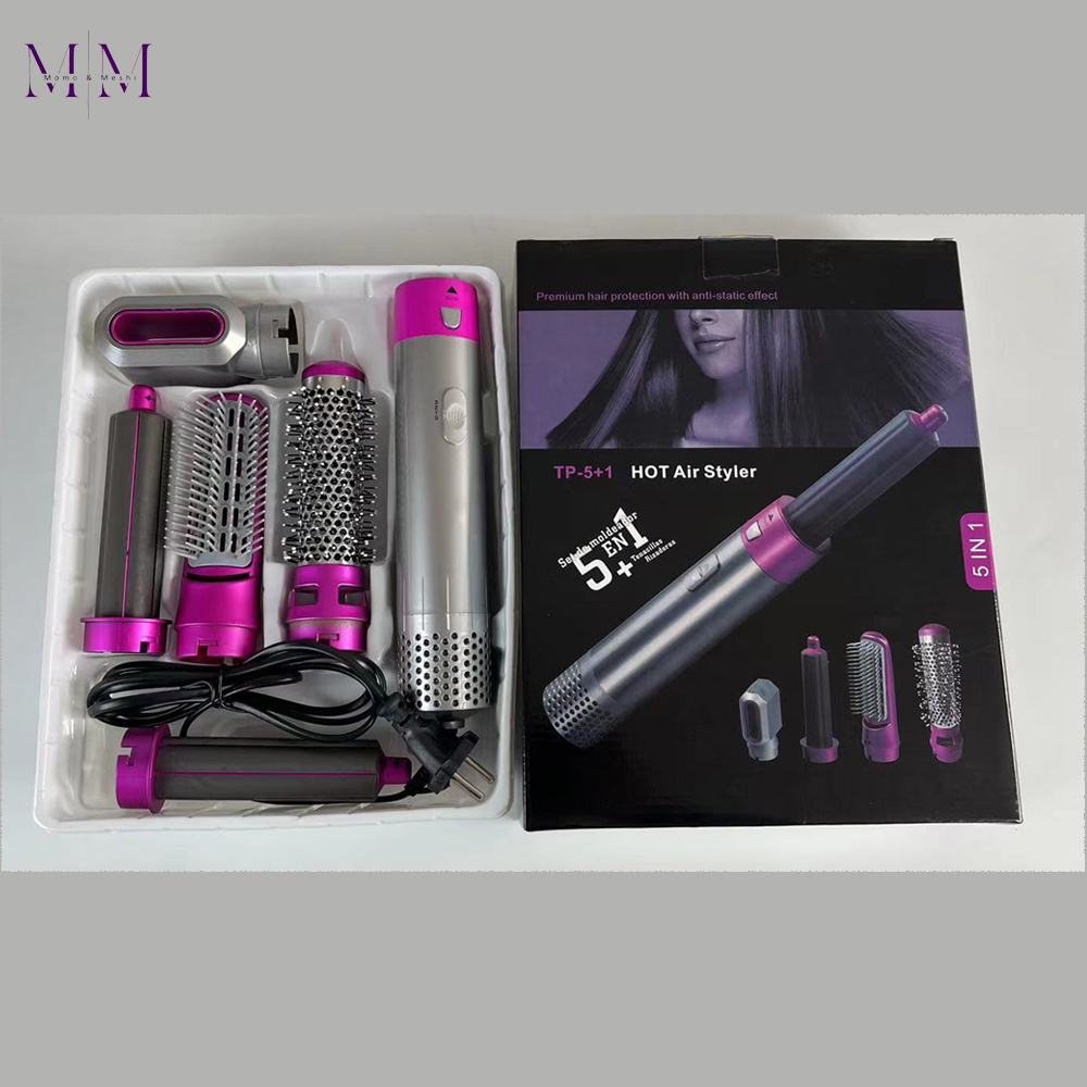 Professional 5 in 1 Hair Dryer & Hot Air Brush Styler, High-Speed Detachable Hot Air Brush for Volumizing, Curling, and Straightening with Anti-Frizz Negative Ion Technology