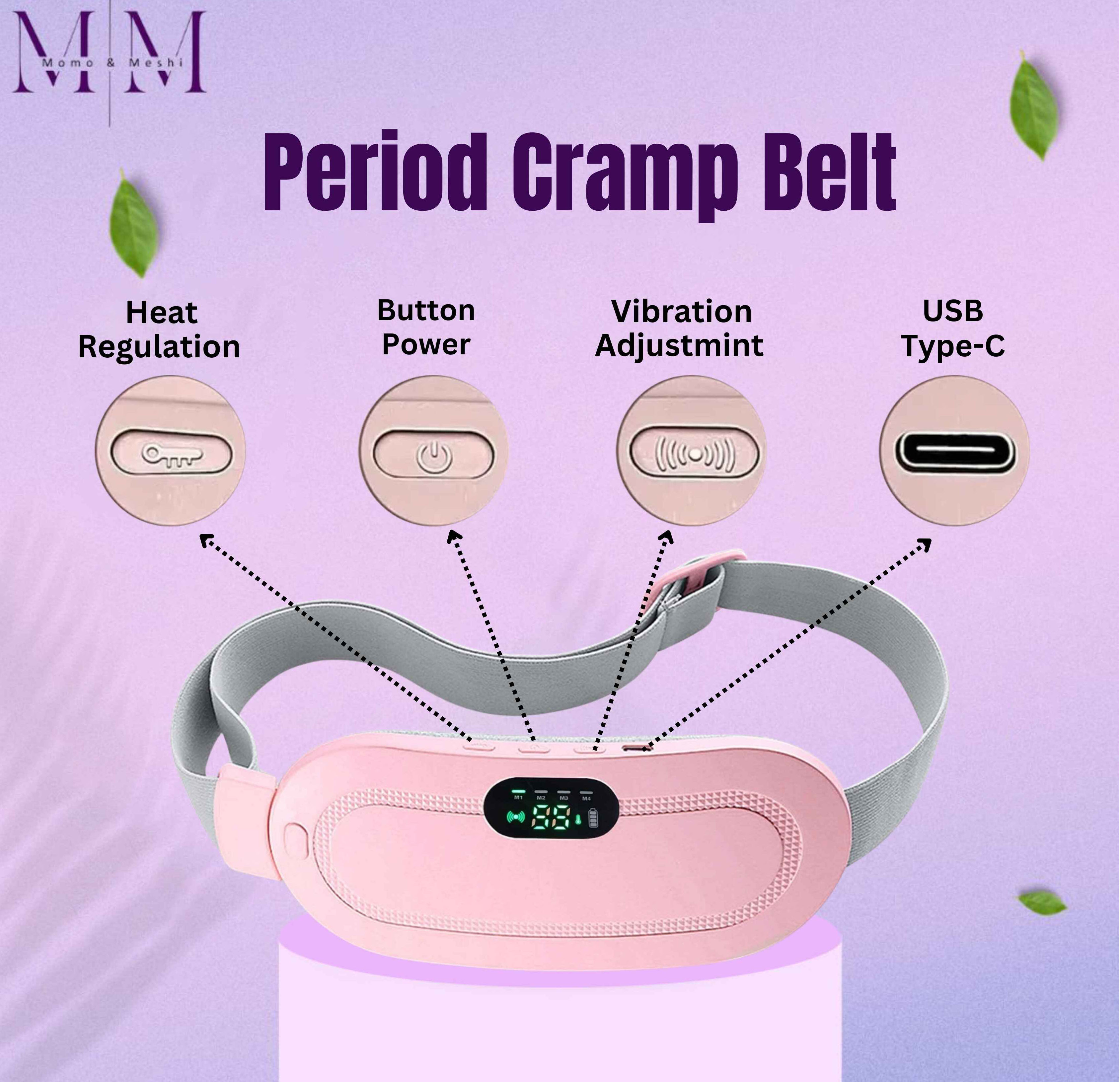 Period Cramp Relief Belt - Electric Heating Pad for Menstrual Pain with 3 Heat Levels and 4 Vibrating Massage Modes for Fast Period Pain Relief - Effective Stomach and Abdominal Comfort