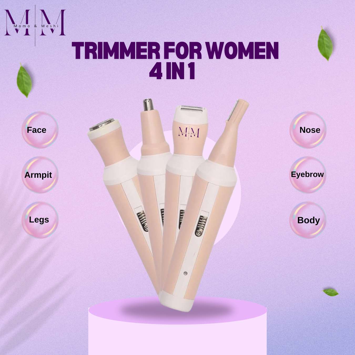 Hair Removal Machine - Flawless 4 in1 Electric Trimmer and Shaver - Rechargeable Eyebrow Razor - Hair Remover for Face and Full Body - Women Hair Shaver - Hair Cutting Razor