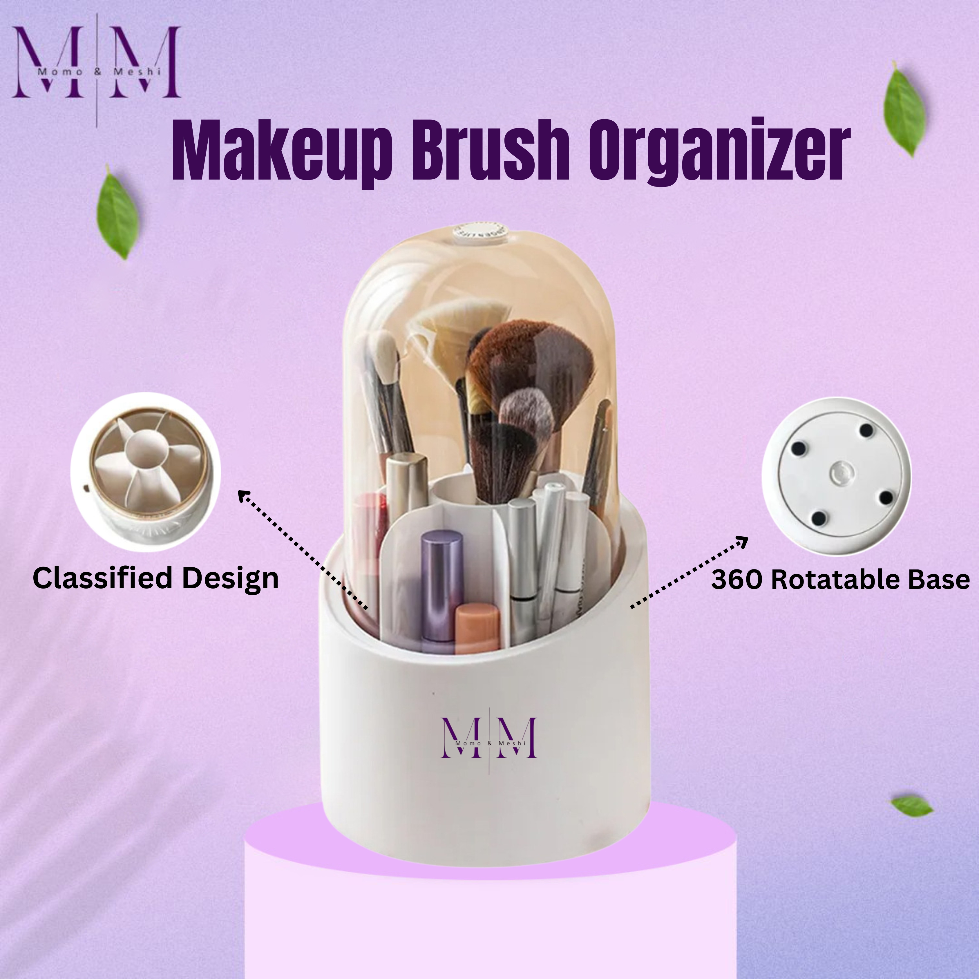 Makeup Brush Holder - 360° Rotating Makeup Organizer - Display Case with 7 Compartments - Waterproof Cosmetic Brush Storage Bucket - Brush Container - Dust-proof Rotating Cosmetic Brush Case