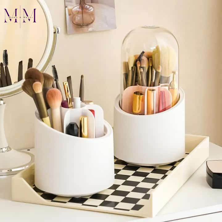 Makeup Brush Holder - 360° Rotating Makeup Organizer - Display Case with 7 Compartments - Waterproof Cosmetic Brush Storage Bucket - Brush Container - Dust-proof Rotating Cosmetic Brush Case