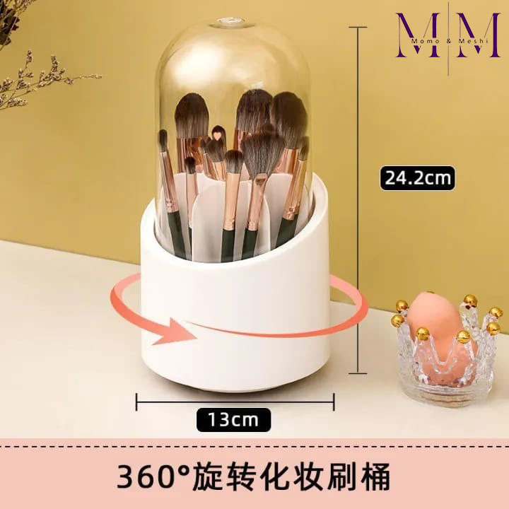 Makeup Brush Holder - 360° Rotating Makeup Organizer - Display Case with 7 Compartments - Waterproof Cosmetic Brush Storage Bucket - Brush Container - Dust-proof Rotating Cosmetic Brush Case
