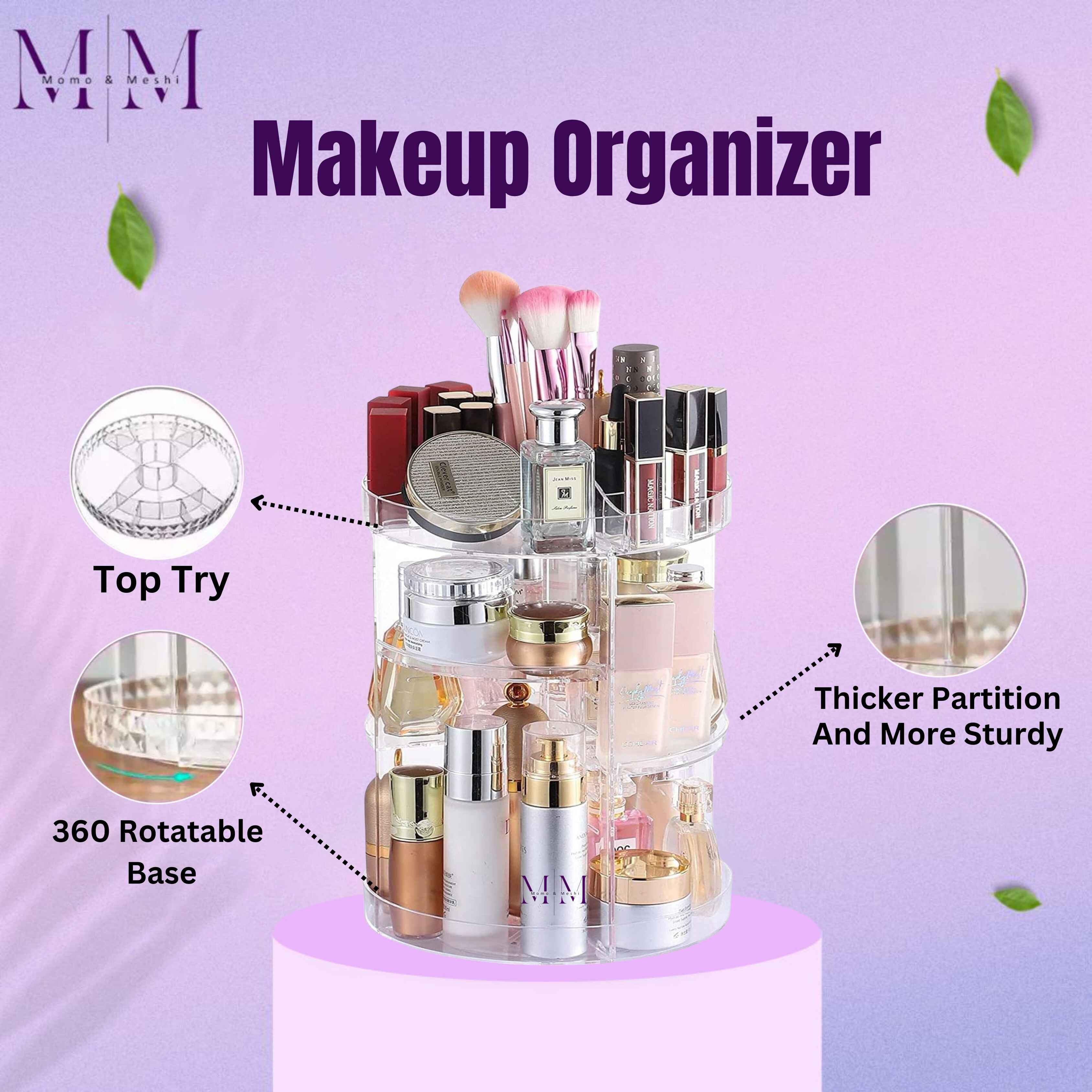 360° Rotating Makeup Organizer Stand - Cosmetic Organizer - Cosmetic Brush Case - Cosmetics Makeup Organizer - Acrylic Cosmetic Holder - Makeup Organizer by MOMO & MESHI