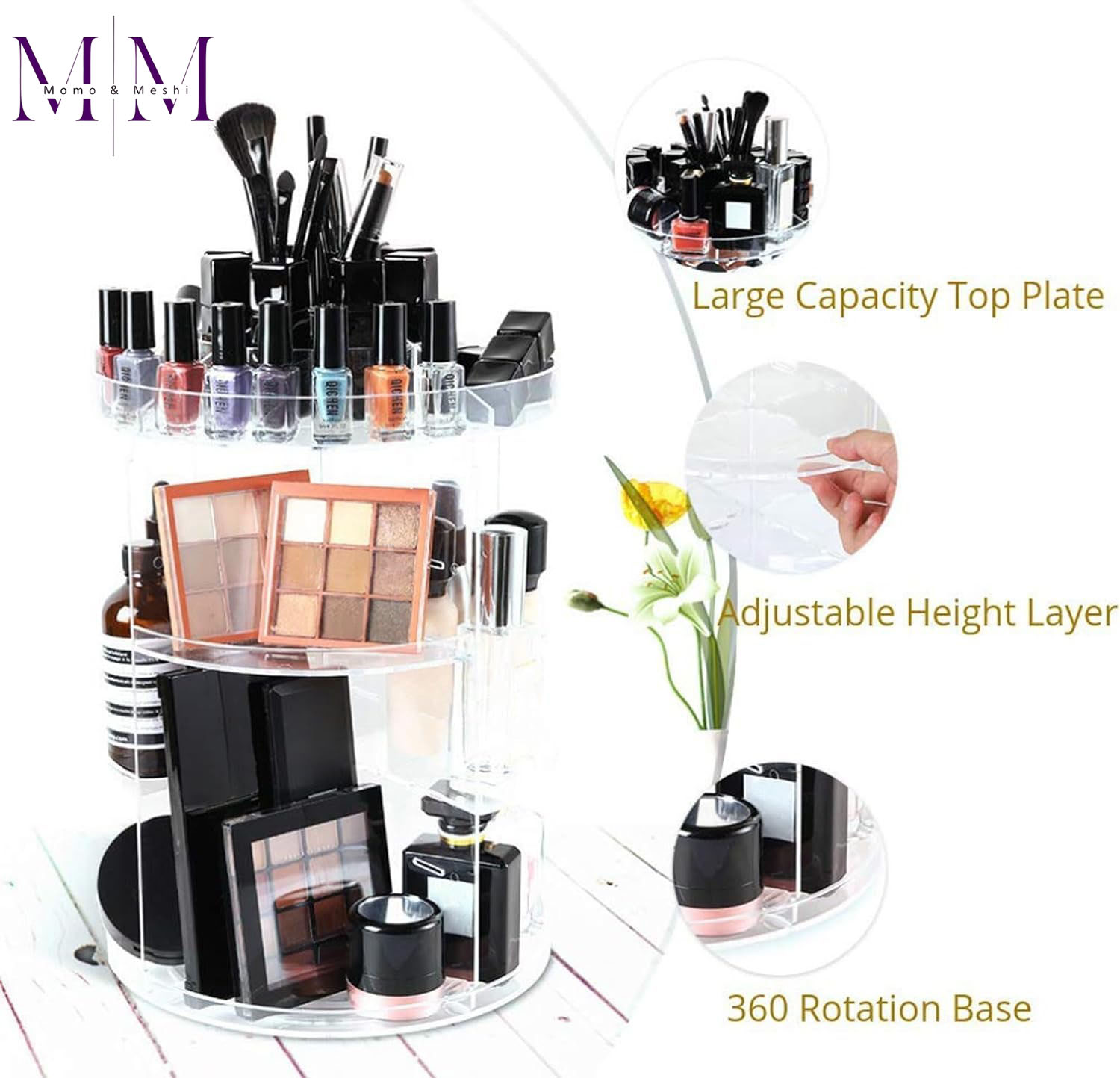 360° Rotating Makeup Organizer Stand - Cosmetic Organizer - Cosmetic Brush Case - Cosmetics Makeup Organizer - Acrylic Cosmetic Holder - Makeup Organizer by MOMO & MESHI