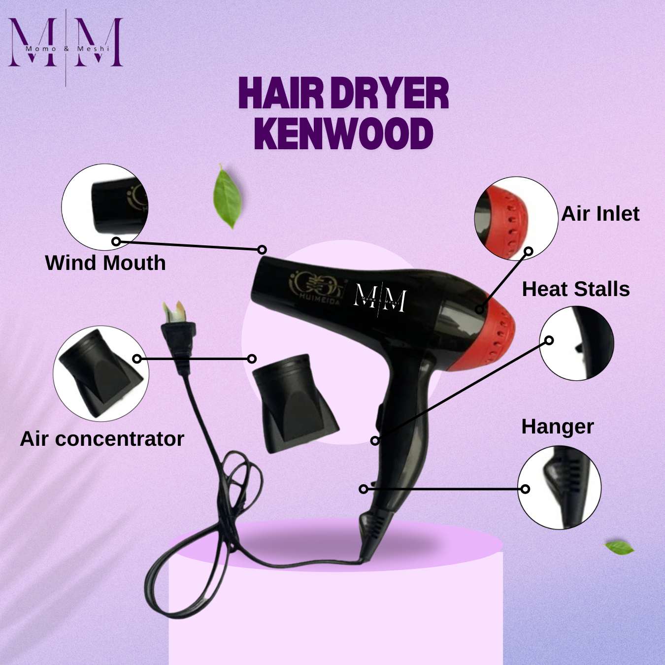 Hair Dryer - Professional Hot and Cold Hair Dryer Machine - Unisex Hair Protection in Black, Hot & Cold Settings with Ceramic Ionic Technology by Momo & Meshi