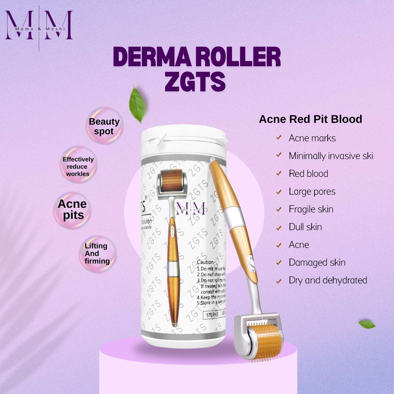 Derma Roller - 0.3mm Micro Needles System for Facial Mesotherapy, Enhances Serum Absorption, Reduces Wrinkles, And Improves Skin Texture by Momo & Meshi